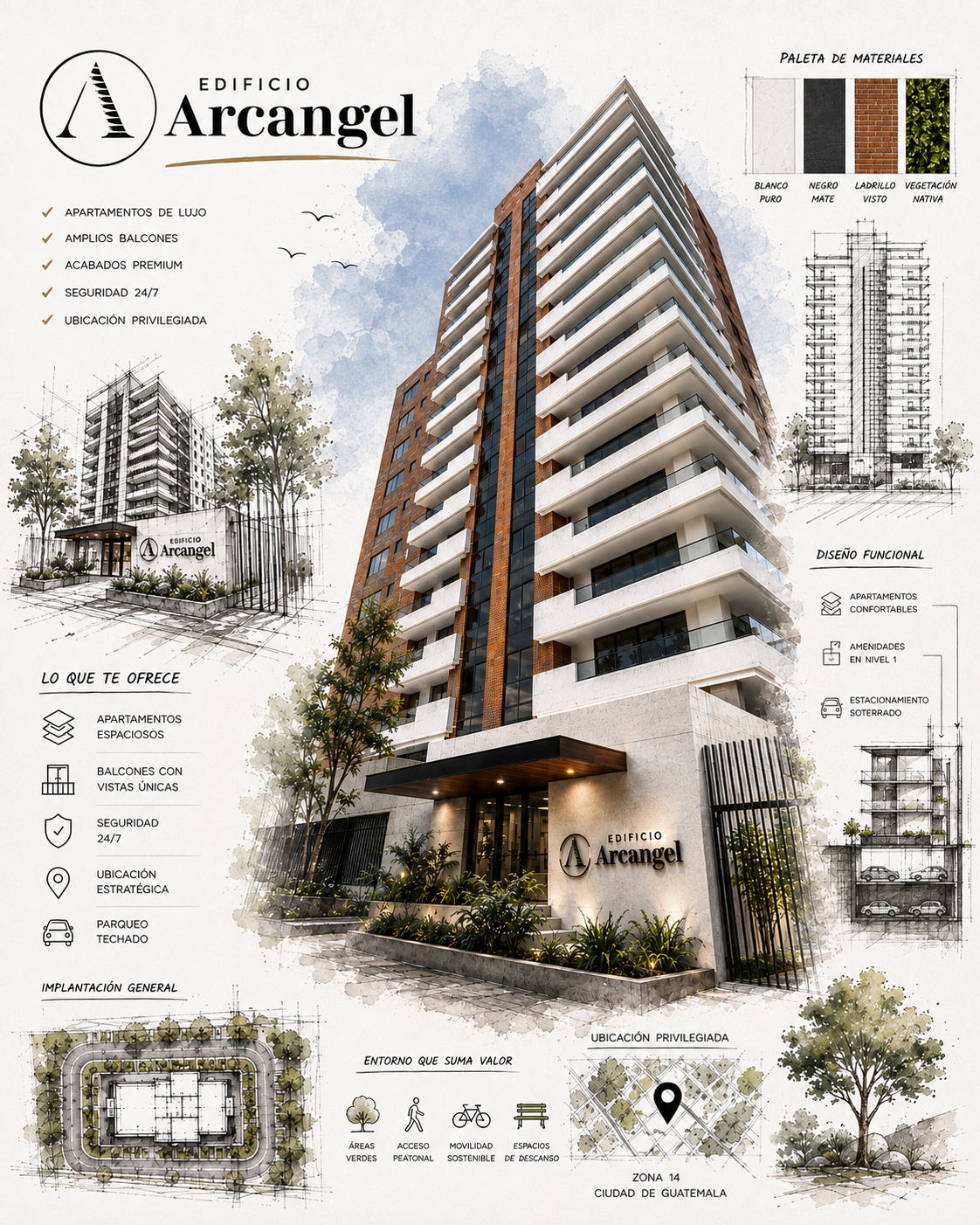 Lámina arquitectónica vertical del proyecto Arcángel