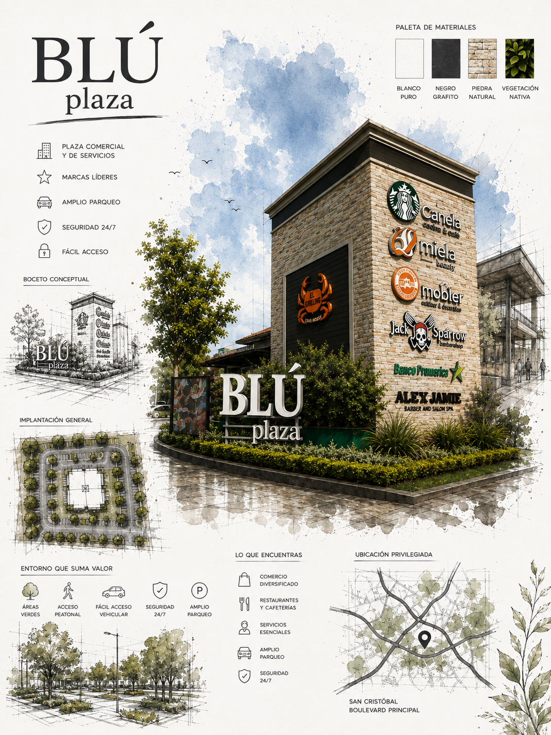 Lámina arquitectónica vertical del proyecto Blu Plaza