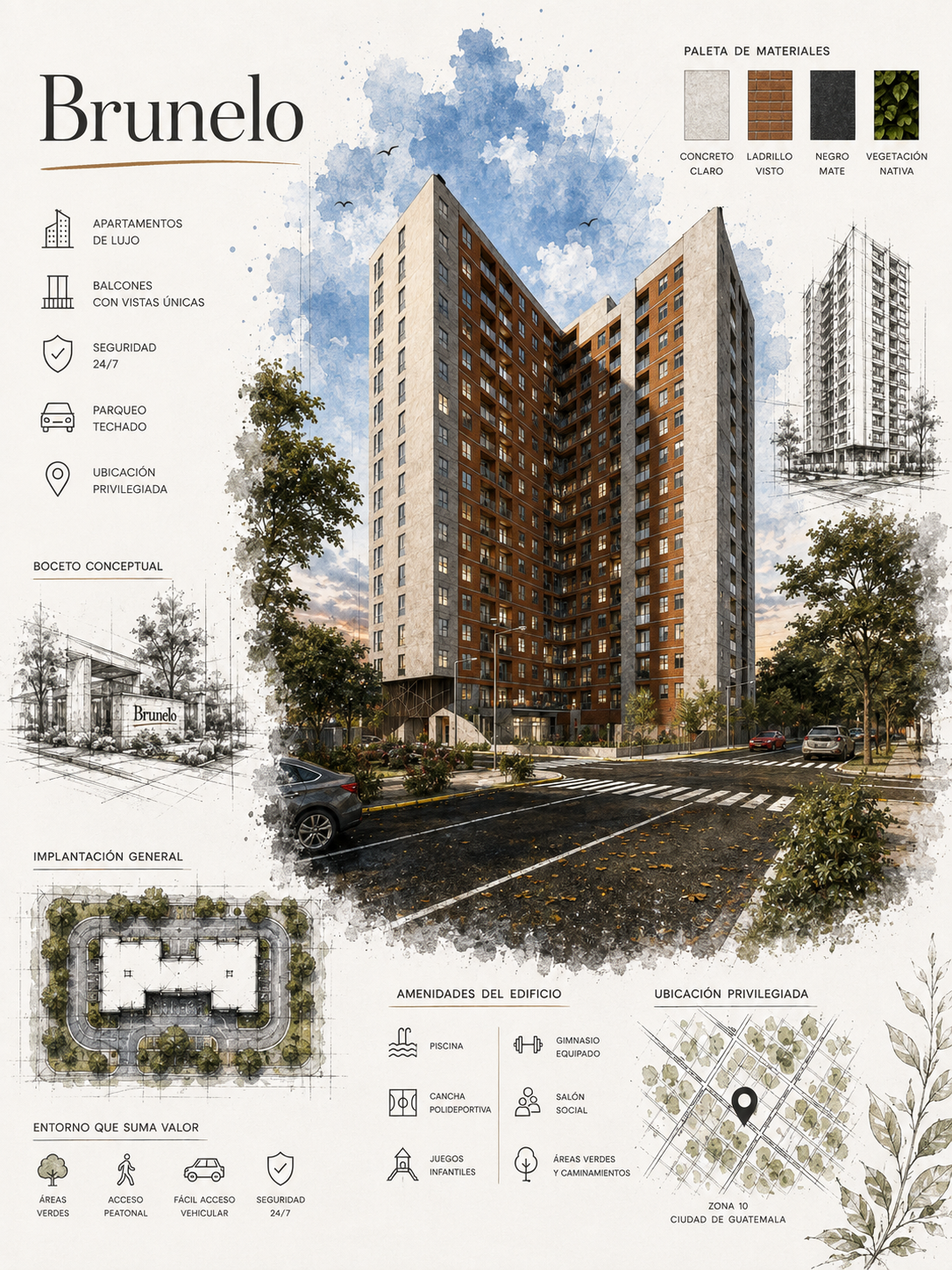 Lámina arquitectónica vertical del proyecto Brunello