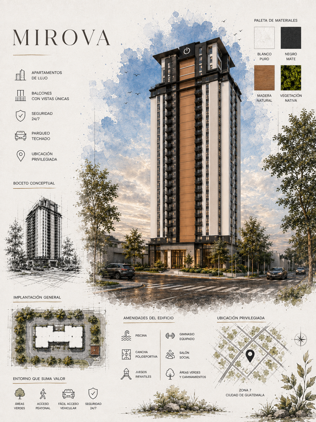 Lámina arquitectónica vertical del proyecto Mirova