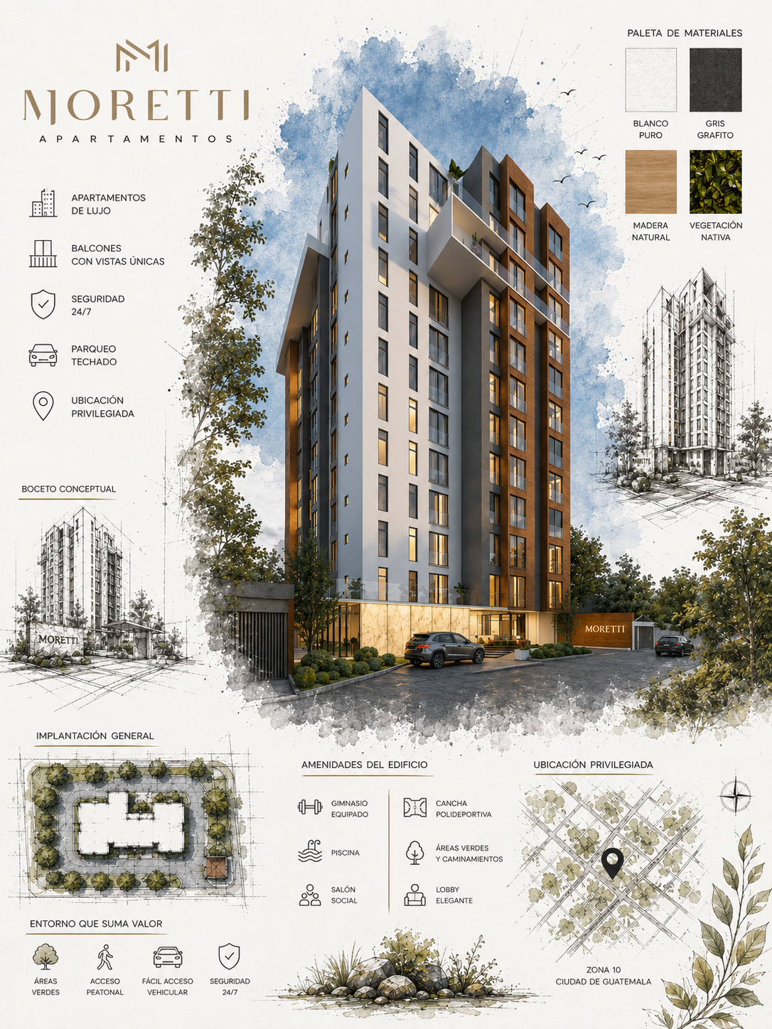 Lámina arquitectónica vertical del proyecto Moretti