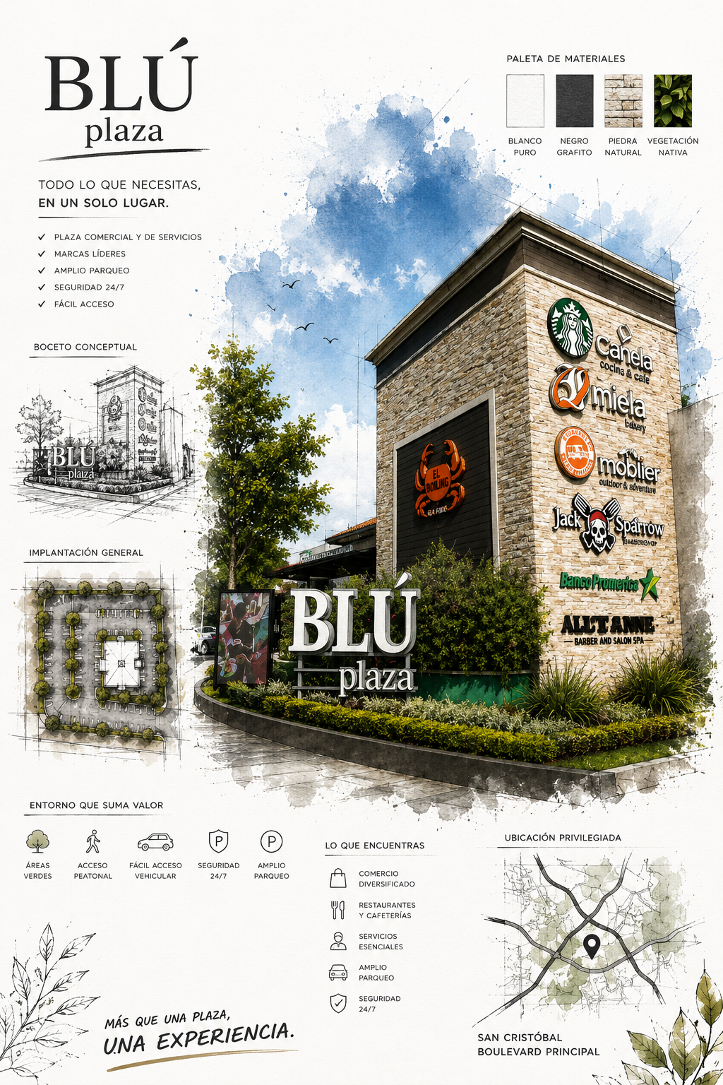 Lámina arquitectónica vertical del proyecto Blu Plaza