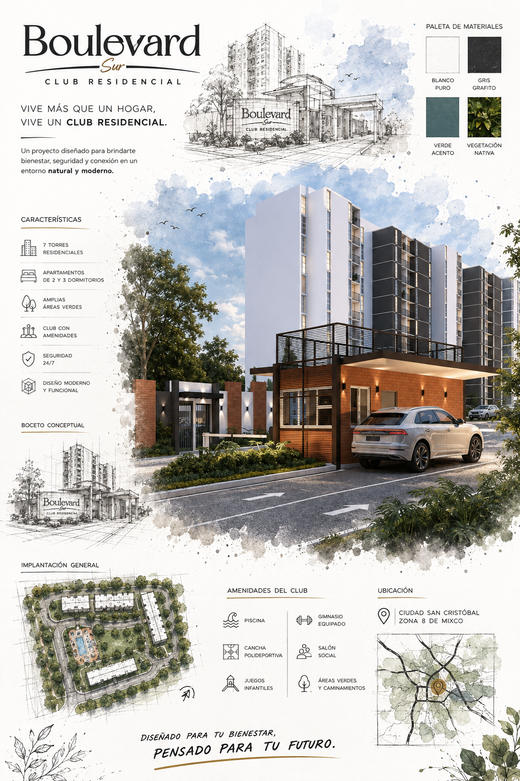 Lámina arquitectónica vertical del proyecto Boulevard Sur