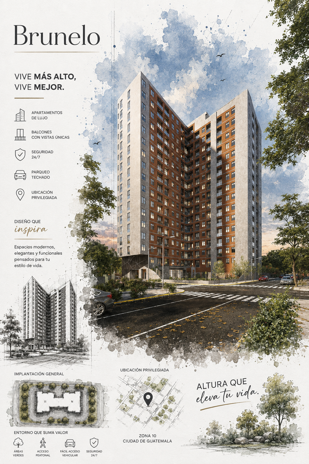 Lámina arquitectónica vertical del proyecto Brunello