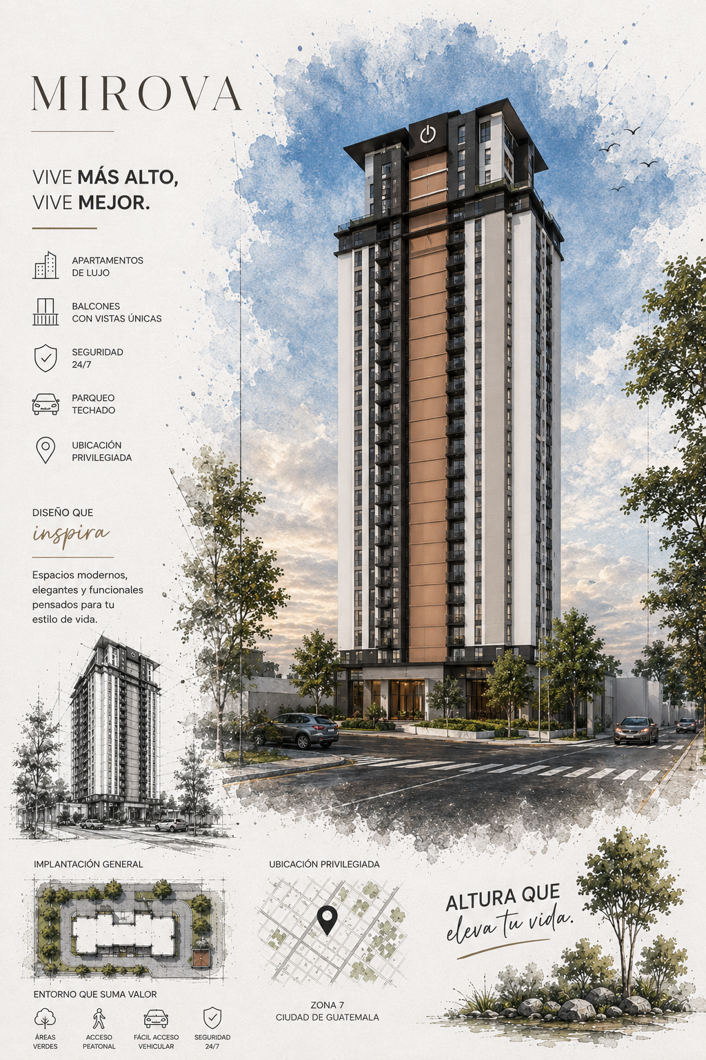 Lámina arquitectónica vertical del proyecto Mirova