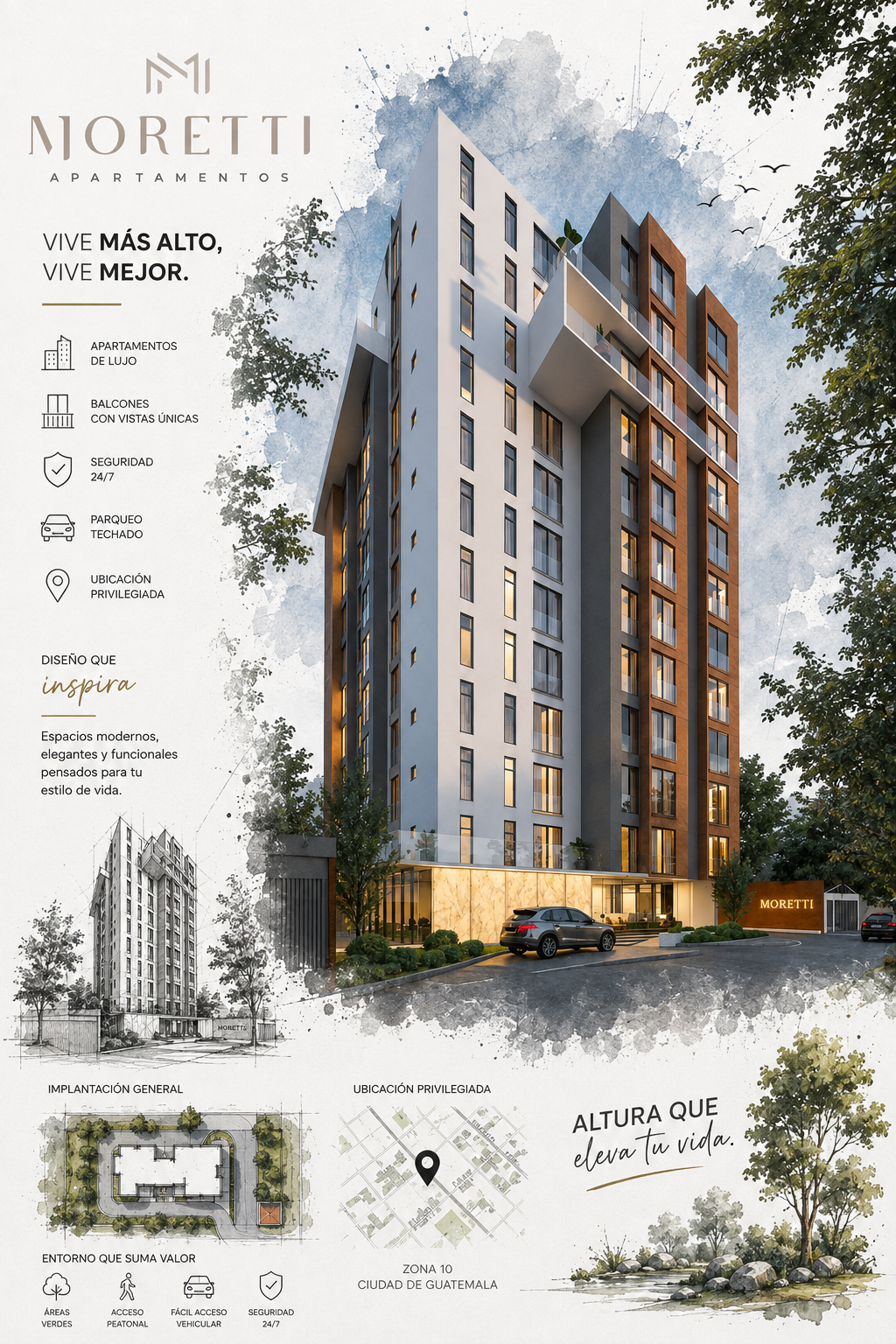 Lámina arquitectónica vertical del proyecto Moretti